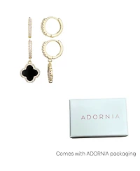 Adornia Gold Cubic Zirconia Halo Black Clover Huggie Set