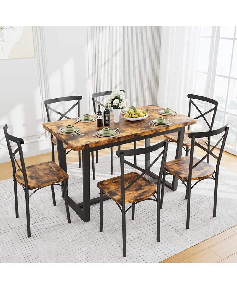 Casainc 7 Piece Dining Table Set with Chairs for Kitchen, Breakfast Nook or Living Room