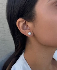 Adornia Silver Cubic Zirconia Floral Halo Stud Earrings