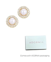 Adornia Gold Freshwater Pearl Cubic Zirconia Halo Stud Earrings