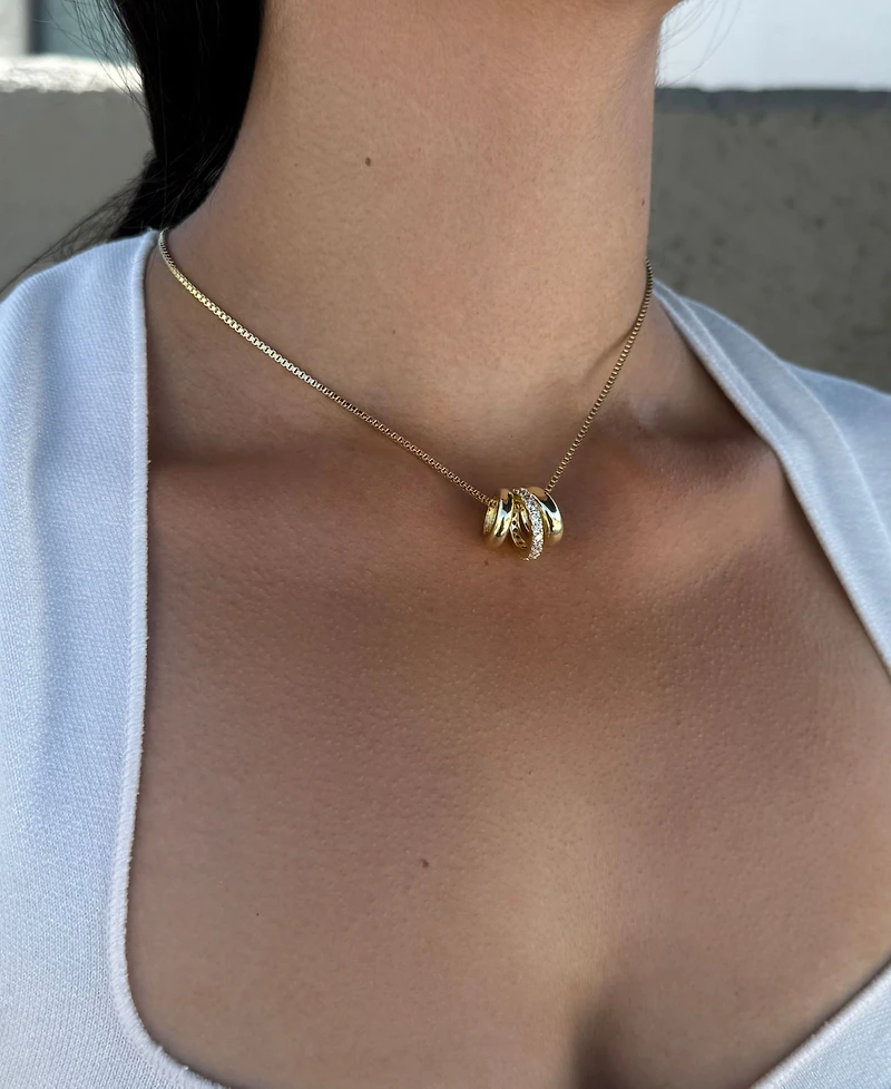 Adornia Gold Cubic Zirconia Three-Ring Necklace