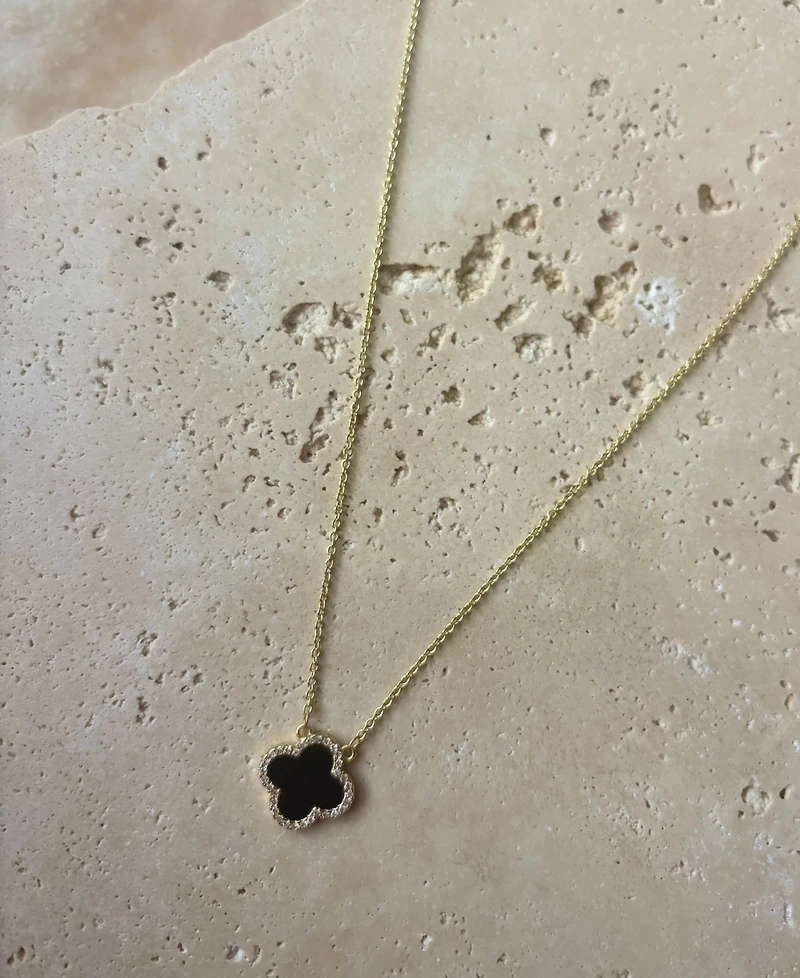 Adornia Gold Cubic Zirconia Black Clover Necklace