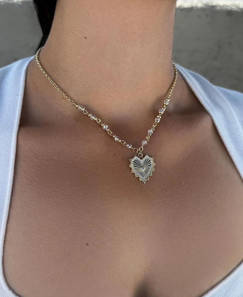 Adornia Gold Cz Heart Necklace with Rosary Chain