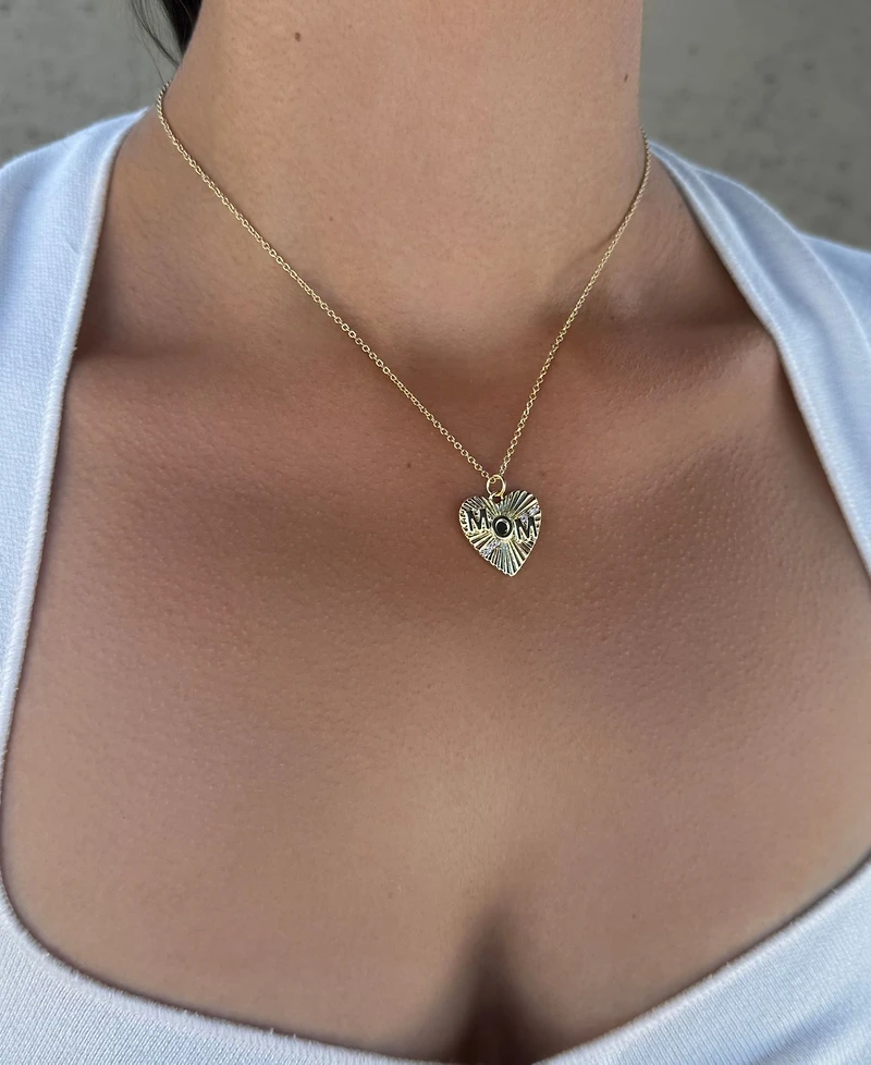 Adornia Gold Cubic Zirconia Fluted Heart Mom Necklace