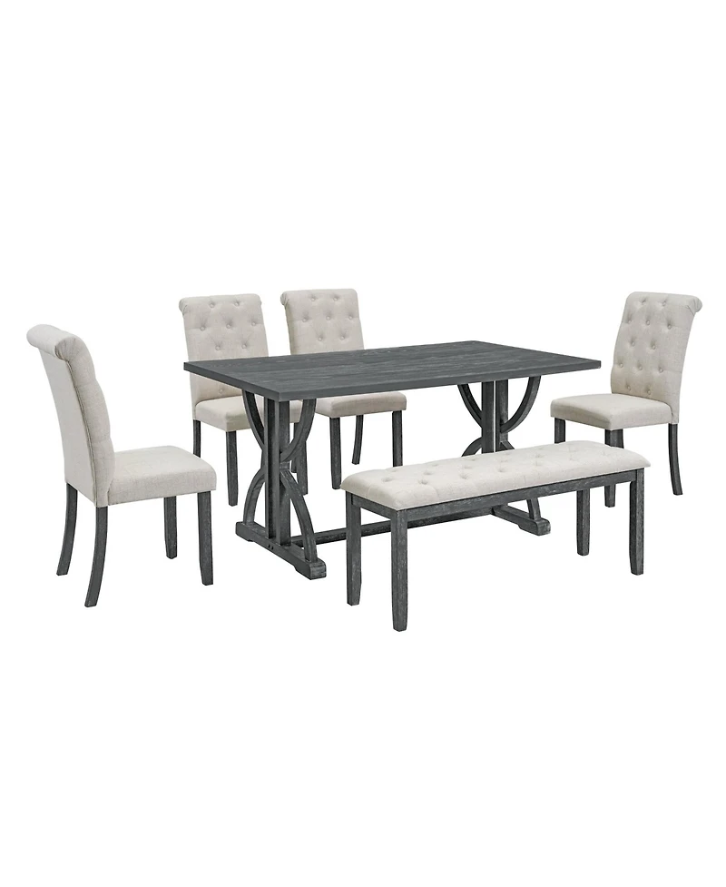 Casainc 6 Piece Rectangular Dining Table Set with 4 Upholstered Chairs and Bench