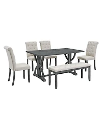 Casainc 6 Piece Rectangular Dining Table Set with 4 Upholstered Chairs and Bench