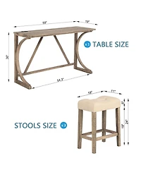 Casainc 4 Piece Bar Table Set with Power Outlet and 3 Padded Stools for Dining or Living Room