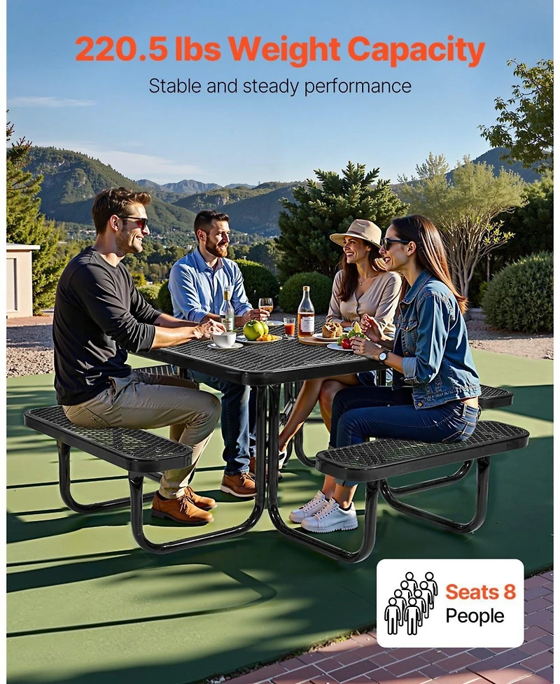 Outdoor Square Steel Picnic Table Weather Resistant Patio Dining Furniture Set