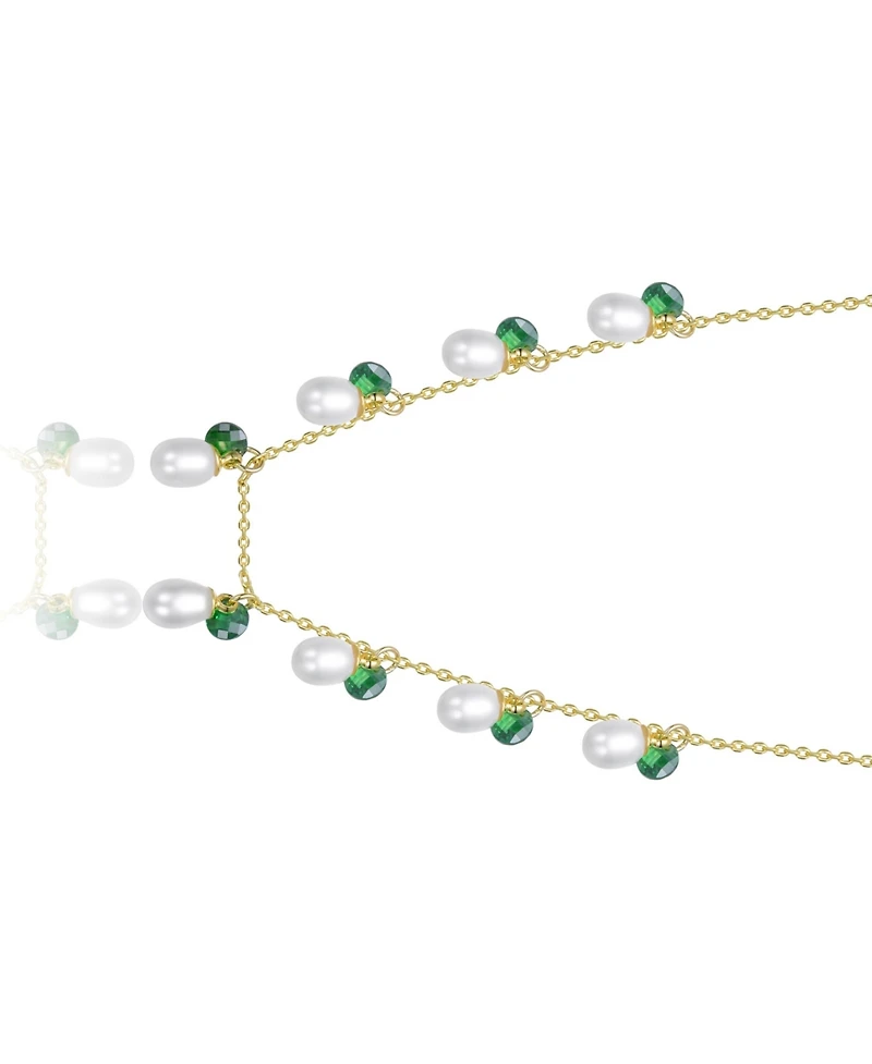Rachel Glauber 14K Gold Plated with Mother of Pearl and Green Cubic Zirconia Charm Necklace