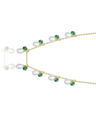 Rachel Glauber 14K Gold Plated with Mother of Pearl and Green Cubic Zirconia Charm Necklace