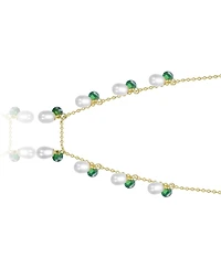 Rachel Glauber 14K Gold Plated with Mother of Pearl and Green Cubic Zirconia Charm Necklace
