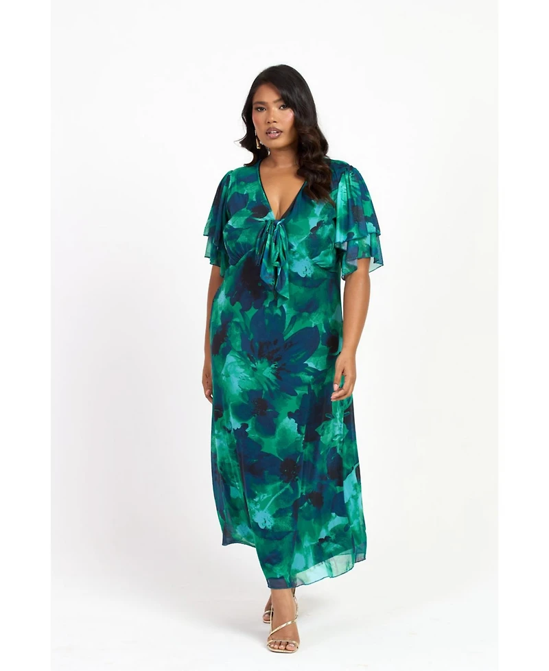 Fashion-szn Curve Women's Flutter Sleeve Midi Dress