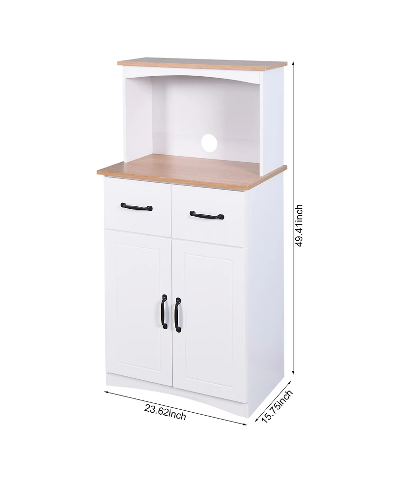 Casainc Wooden Kitchen Pantry Storage Cabinet with Drawer and Microwave Shelf