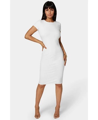 Bebe Women's Short Sleeve Midi T-Shirt Rib Dress