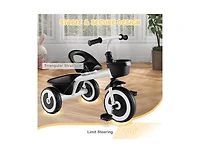 Toddler Tricycle with Adjustable Seat & Storage Baskets – White