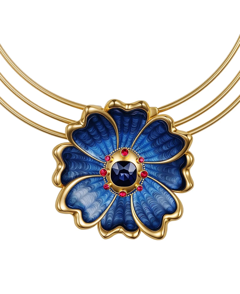 Guess Glass Stone and Rhinestone Gold-Tone Floral Statement Necklace