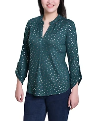 Ny Collection Petite Long Roll Tab Sleeve Tunic Top