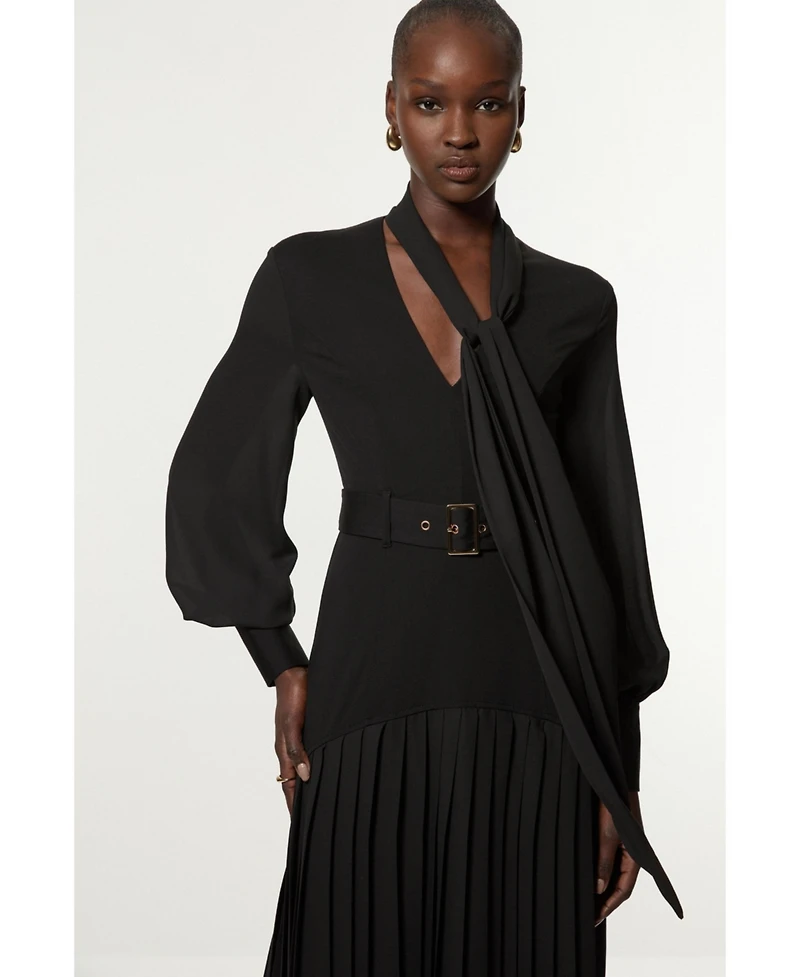 Karen Millen Jersey Ponte Georgette Mix Midi Dress