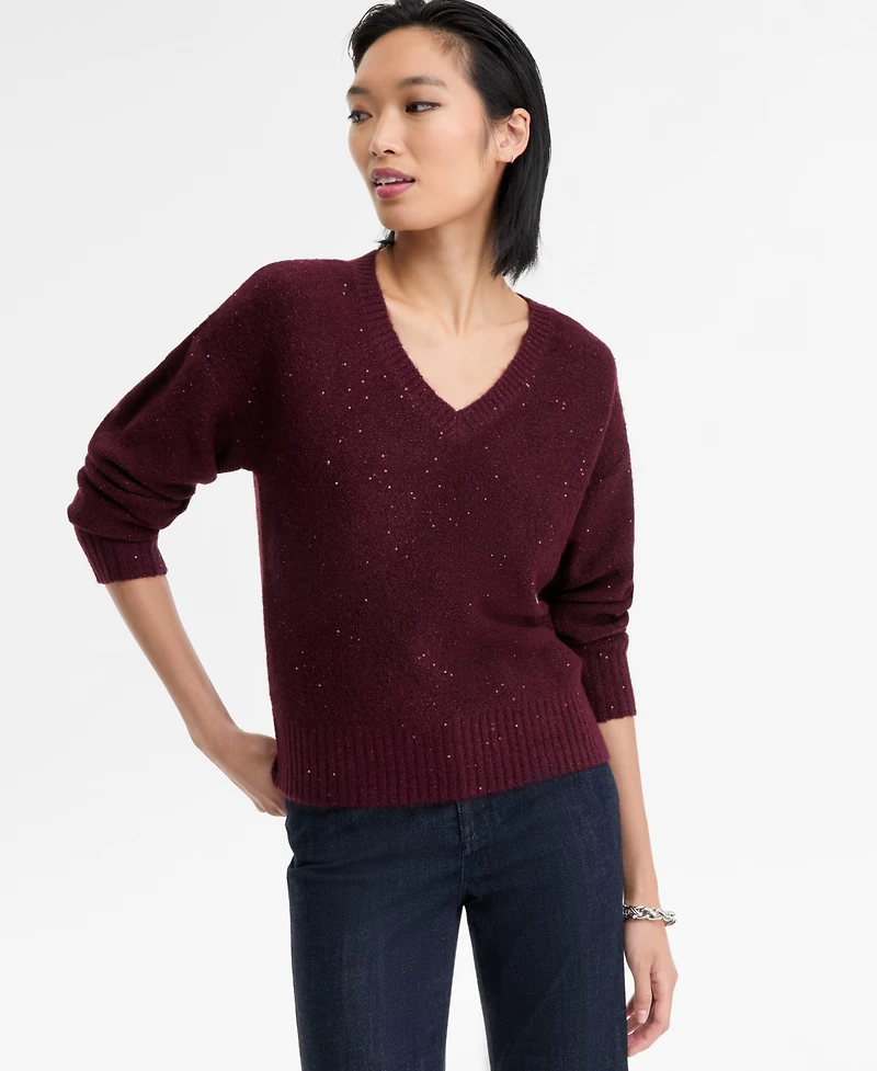 I.n.c. International Concepts Petite Roving Sequin V-Neck Sweater, Macy's Exclusive