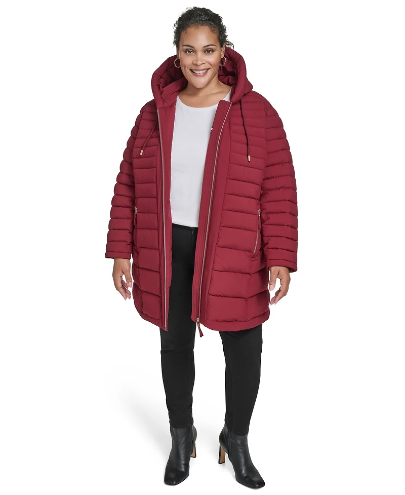 Tommy Hilfiger Plus Hooded Packable Puffer Coat