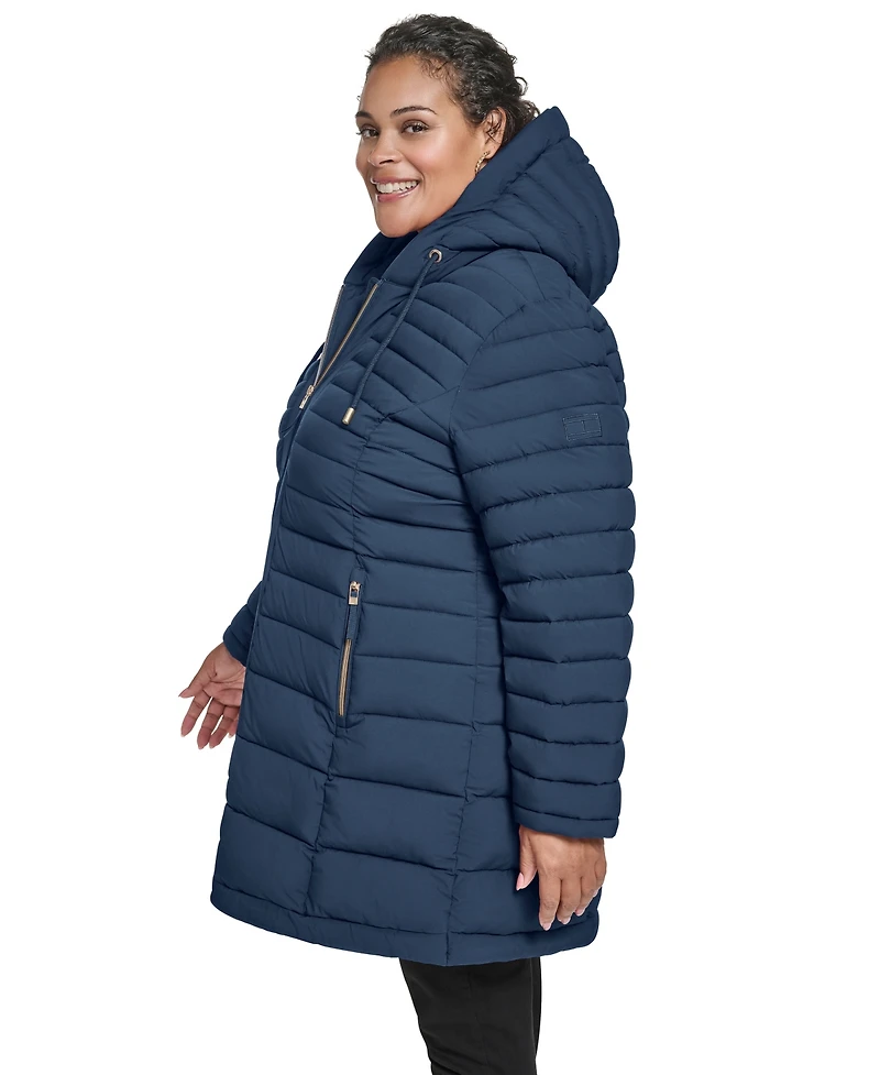 Tommy Hilfiger Plus Hooded Packable Puffer Coat