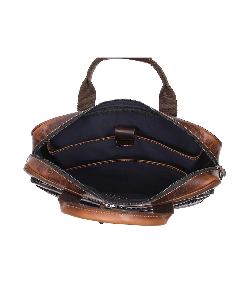 Aaron Leather Goods Quilted Full-Grain Leather Laptop Briefcase with Dual Zipper Compartments, Organizer Panel, and Padded Laptop Sleeve