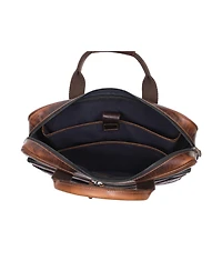 Aaron Leather Goods Quilted Full-Grain Leather Laptop Briefcase with Dual Zipper Compartments, Organizer Panel, and Padded Laptop Sleeve