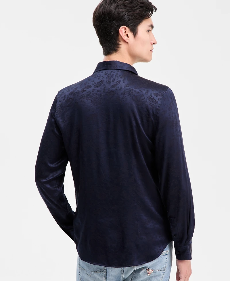 Guess Men's Roma Paisley Jacquard Long-Sleeve Shirt