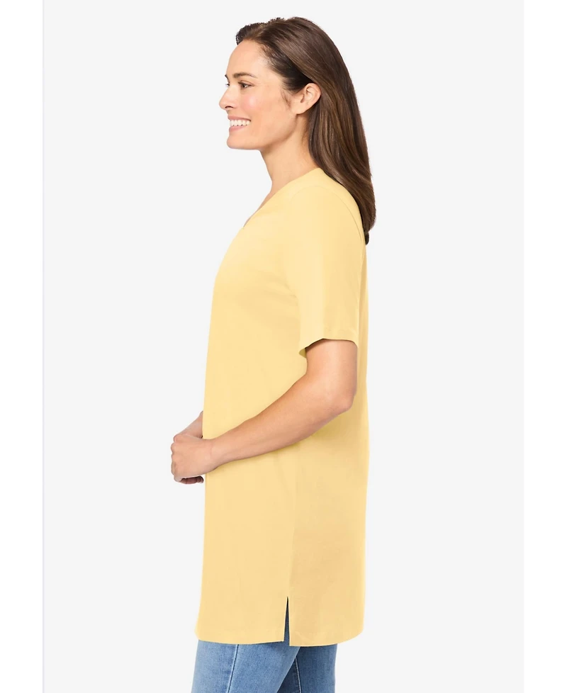 Woman Within Women's Perfect Short-Sleeve Shirred V-Neck Tunic