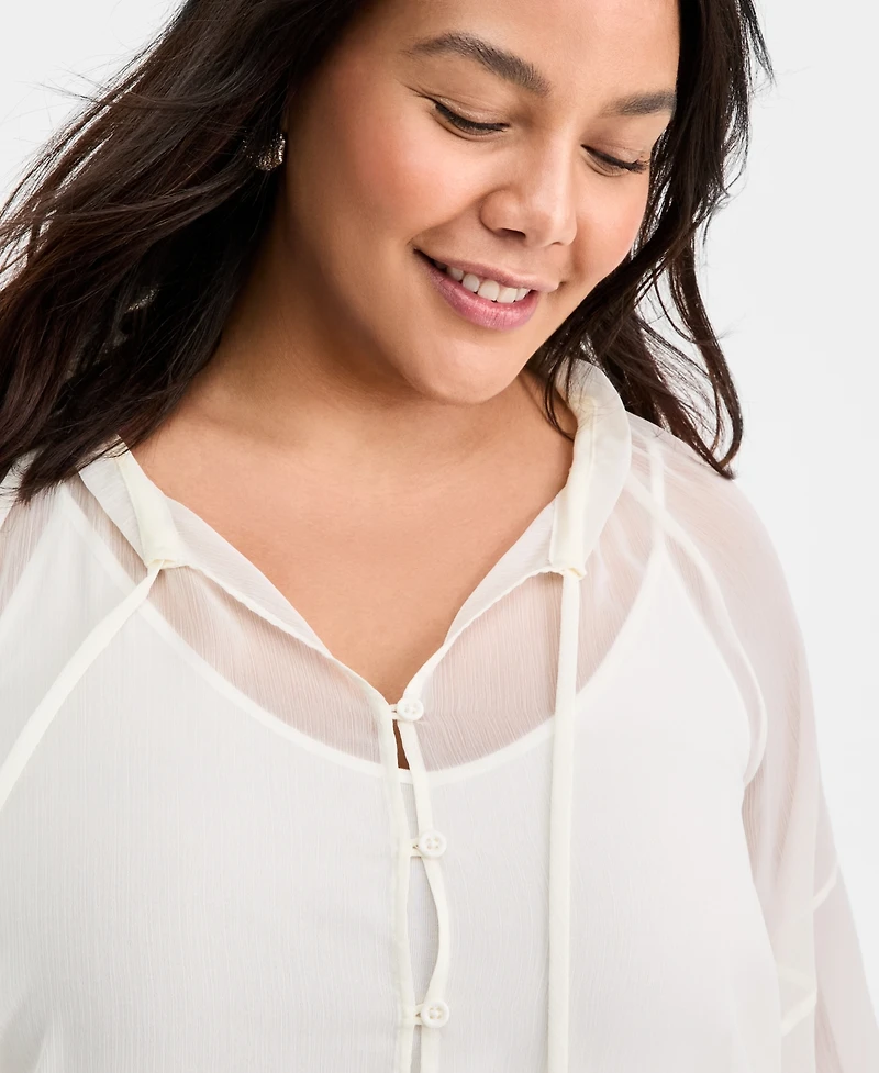 On 34th Trendy Plus Crinkle-Chiffon Tie-Neck Blouse, Macy's Exclusive