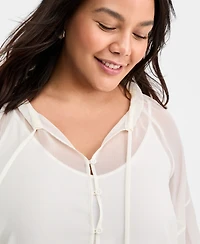 On 34th Trendy Plus Crinkle-Chiffon Tie-Neck Blouse, Macy's Exclusive