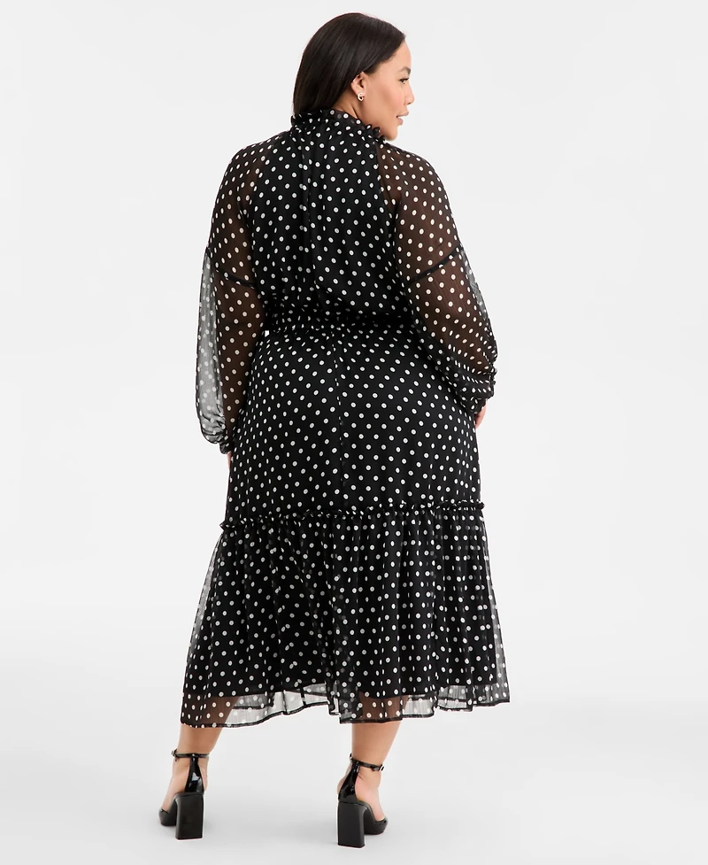 On 34th Trendy Plus Chiffon Polka-Dot Tie-Waist Maxi Dress, Macy's Exclusive