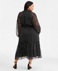 On 34th Trendy Plus Chiffon Polka-Dot Tie-Waist Maxi Dress, Macy's Exclusive