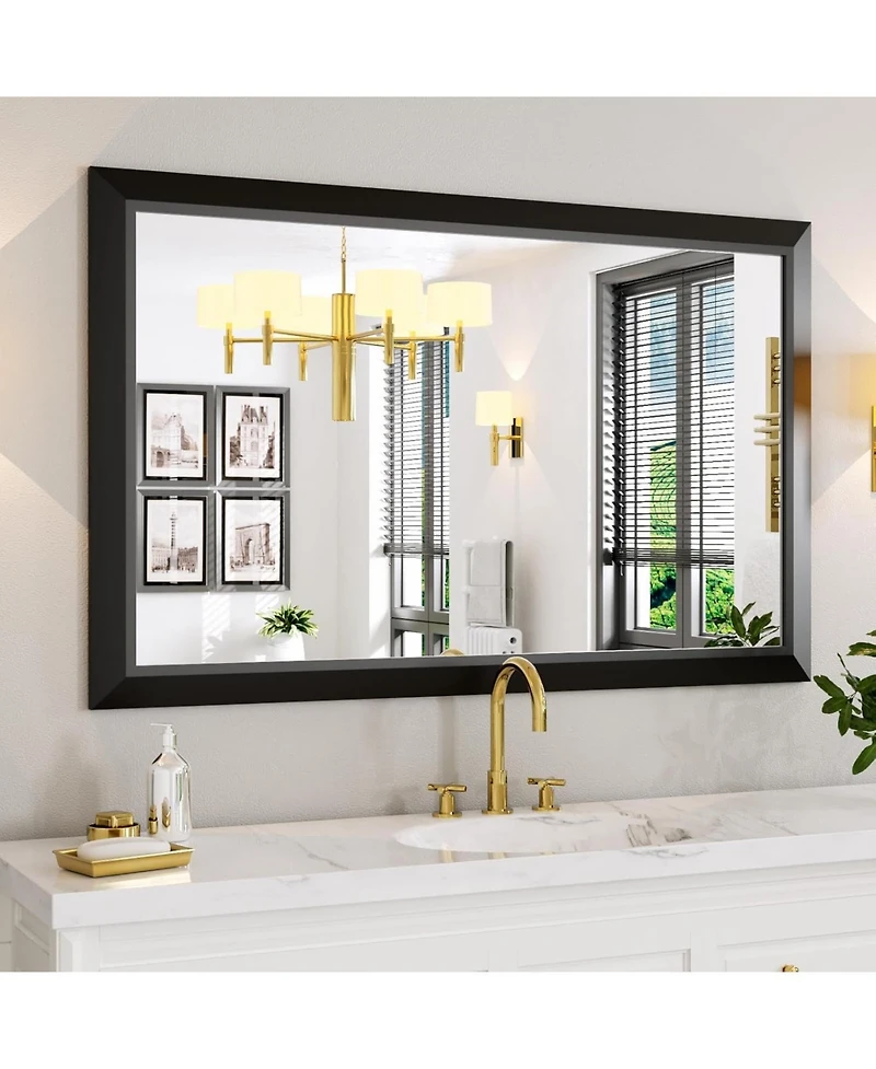 Amorho Bathroom Mirror, 48" x 30" Inch Thick Metal Framed Wall Mirrors for Over Sink, Bedroom, Living Room, Entryway, Rectangle Wall-Mounted Mirrors i