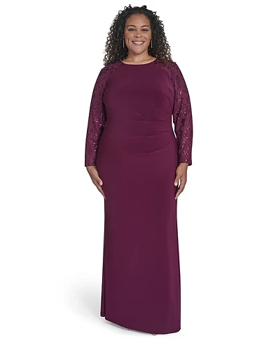 Jessica Howard Plus Raglan Sleeve Combo Gown