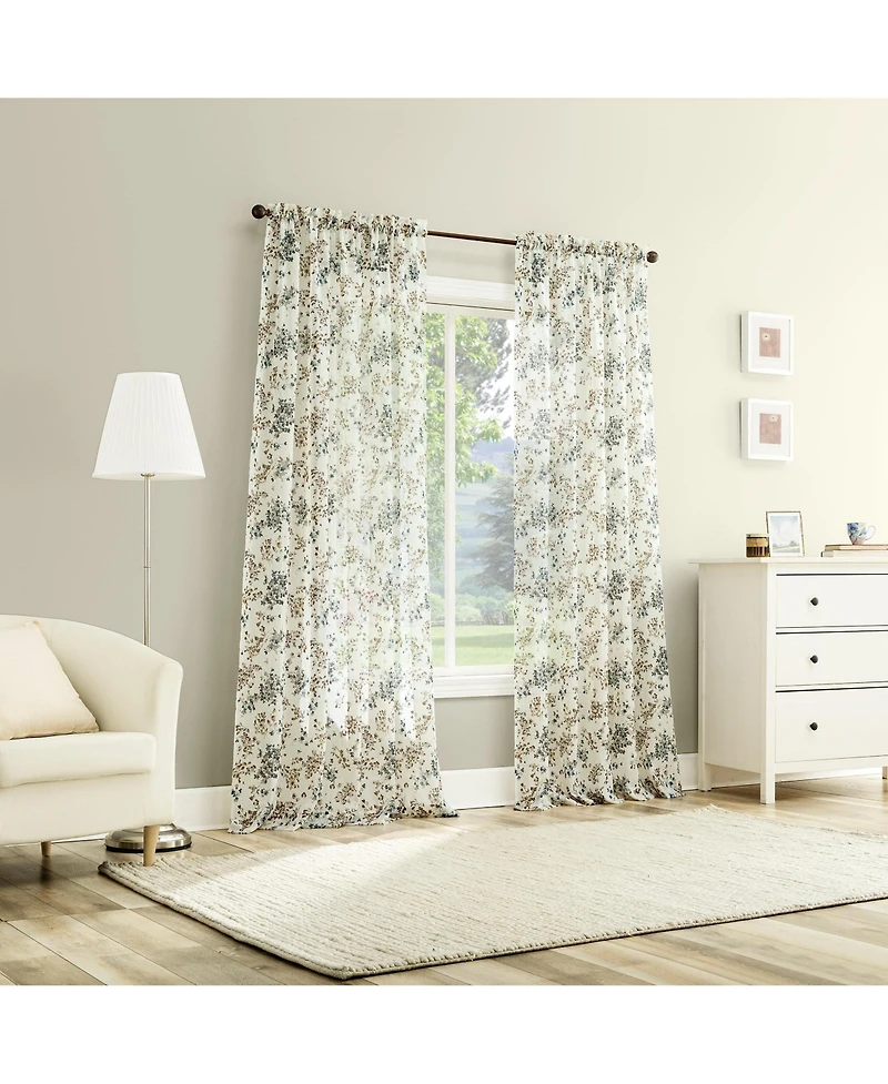 No. 918 Alethea Floral Print Crushed Voile Sheer Rod Pocket Curtain Panel