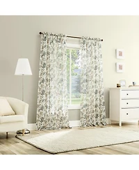 No. 918 Alethea Floral Print Crushed Voile Sheer Rod Pocket Curtain Panel