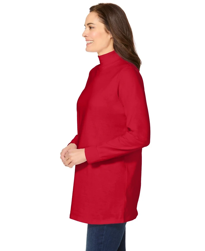 Woman Within Women's Plus Perfect Long-Sleeve Mockneck Tee