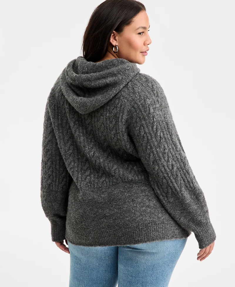 On 34th Trendy Plus Cable-Knit Cozy Sweater Hoodie, Macy's Exclusive