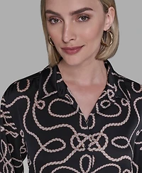 Karl Lagerfeld Paris Women's Printed Collared Neck Blouse