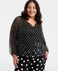 On 34th Trendy Plus Size Polka Dot Crinkle Chiffon Blouse Pull On Balloon Pants Macys Exclusive