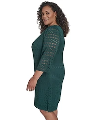 Jessica Howard Plus Lace 3/4-Sleeve Shift Dress