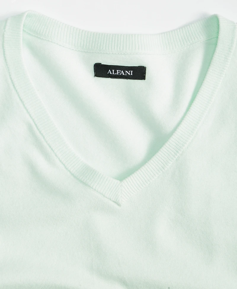 Alfani Men's Solid V-Neck Cotton Sweater, Created for Macy's