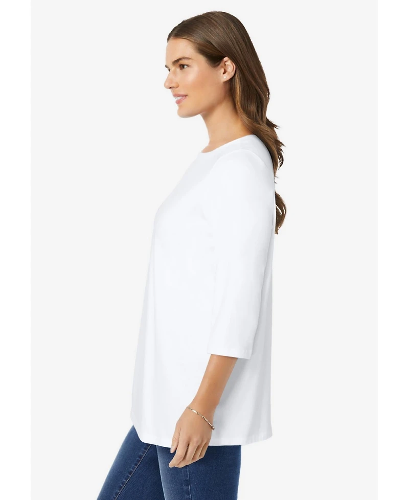 Woman Within Women's Perfect Three-Quarter Sleeve Boatneck Tee