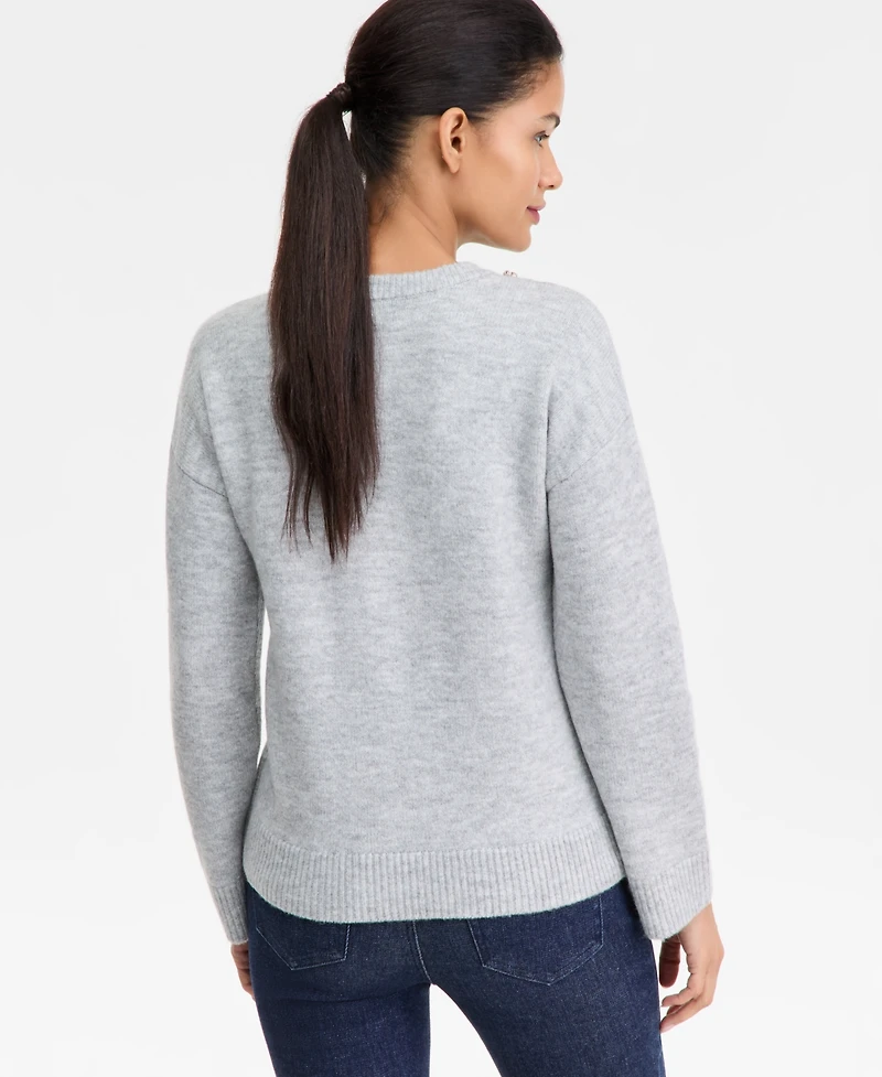 I.n.c. International Concepts Women's Long-Sleeve Embellished-Neck Sweater