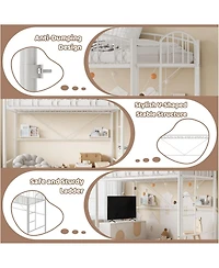 gaomon Loft Bed Twin Size, Heavy Duty Metal Loft Bed Frame with Arched Guardrail and Safety Ladder, Space-Saving, No Box Spring Needed, White