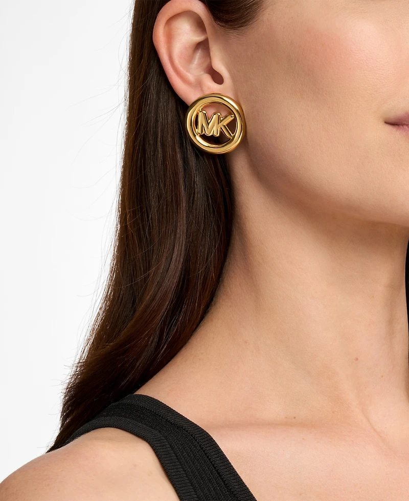 Michael Kors Gold-Tone Medium Logo Stud Earrings