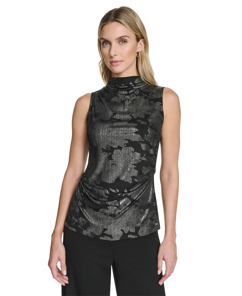 Calvin Klein Women's Novelty Printed Ruched Top