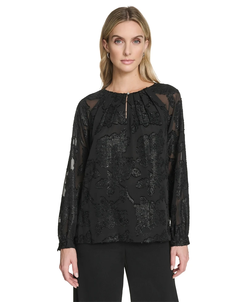 Calvin Klein Women's Raglan Sleeve Metallic Blouse