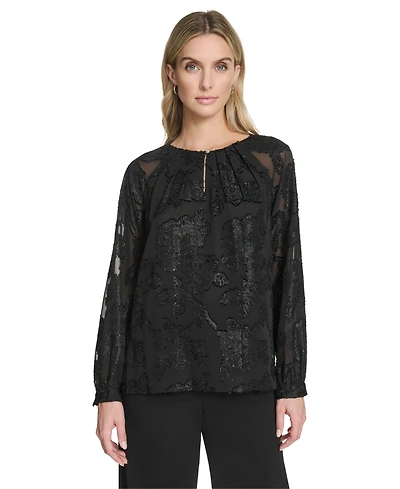 Calvin Klein Women's Raglan Sleeve Metallic Blouse
